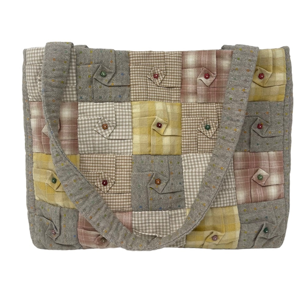 Hand Crafted Shoulder Tote Bag Hand Sewn Quilted Patchwork Pinwheel Handmade a1